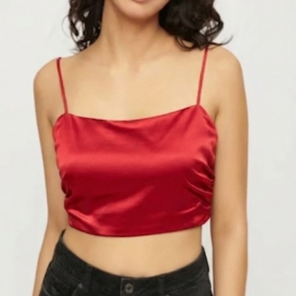 DYNAMITE  Valeria Satin Tie-Back Crop Cami Ruby Red NEW Size Medium - Picture 2 of 10